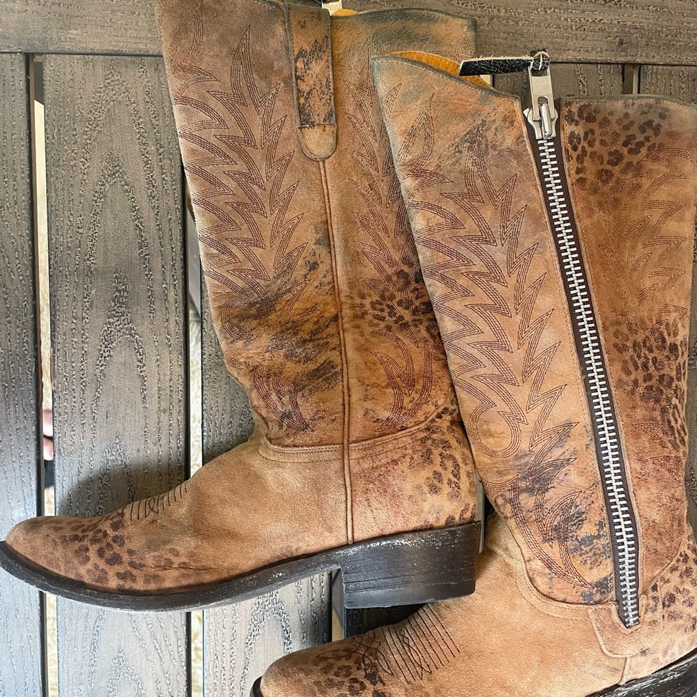 OLD GRINGO*Razz*LEOPARD Print SUEDE Leather ZIP COWGIRL Boots! 8.5 - Picture 6 of 13